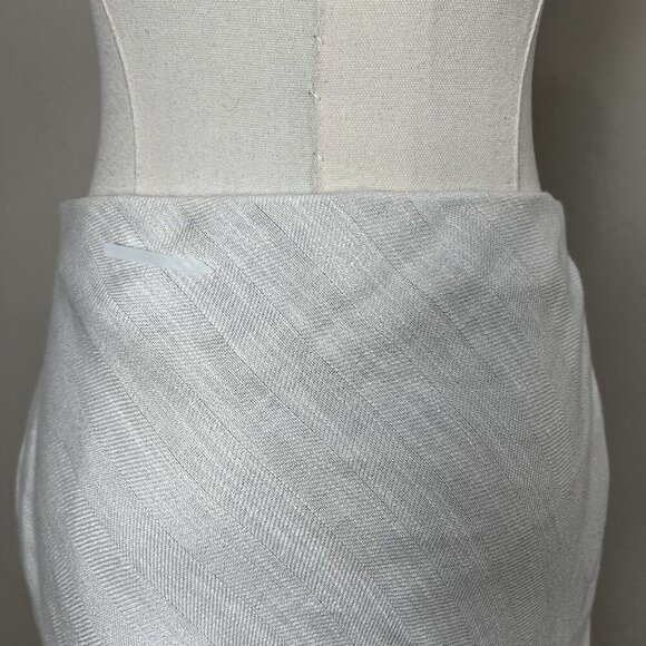 THEORY Midi Skirt White Woven Faux Wrap A Line Herring Linen Blend Size 8 - Picture 9 of 16
